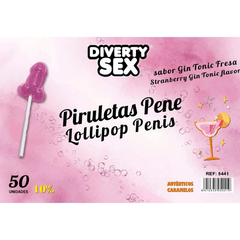 50 Piruletas Pene Gin Tonic Fresa 10% Alcohol
