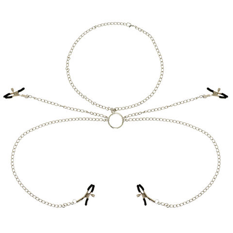 4 Pinzas Pezones Con Collar De Cadenas