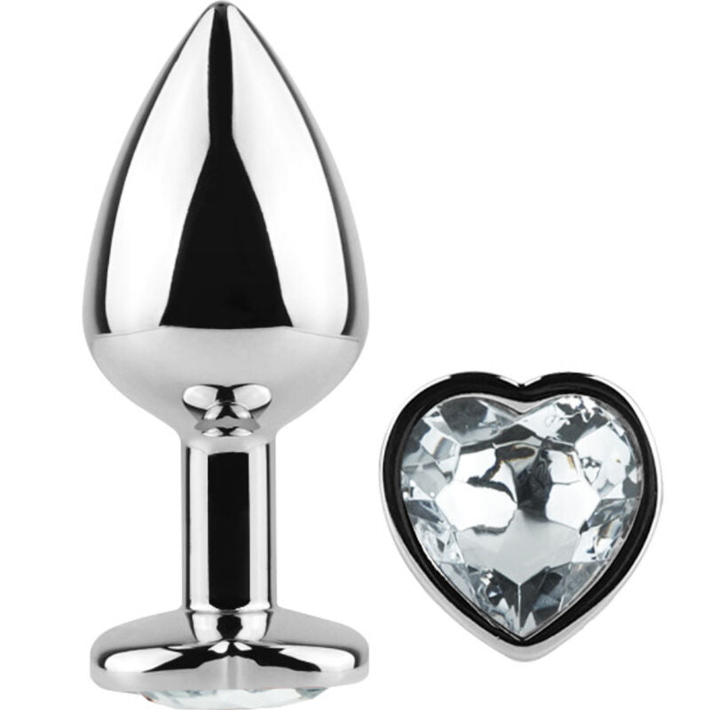 Metal Butt Plug Corazón Transparente Talla S 7 Cm
