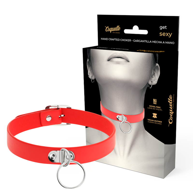 Collar Cuero Vegano Rojo Accesorio Woman Fetish