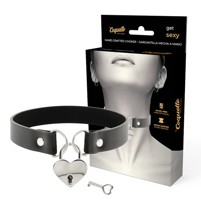Collar Cuero Vegano Accesorio Corazón Con Llave