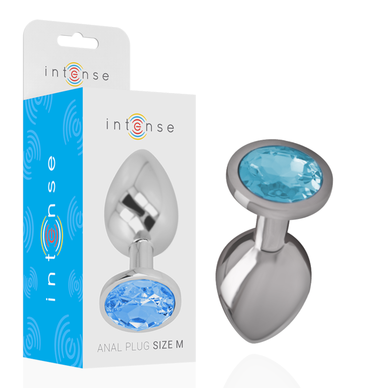 Plug Anal Metal Aluminio Con Cristal Azul Talla M
