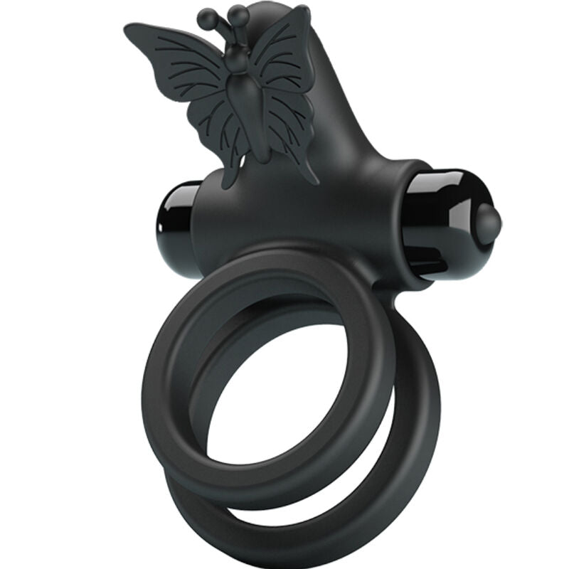 Doble Anillo Vibrador Con Estimulador Negro