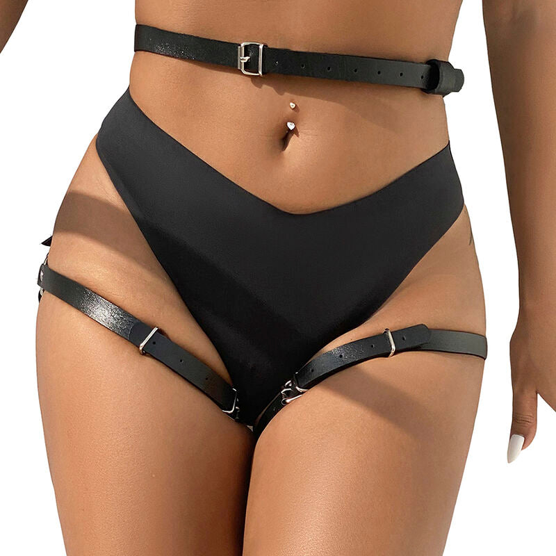 Arnés Cintura Y Piernas Cuero Negro Talla Única