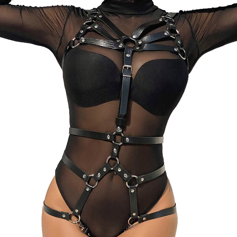 Arnés De Cuerpo Correas Ajustable Cuero Negro Talla Única