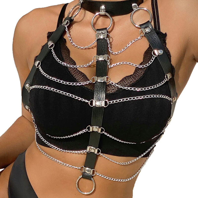 Arnés De Pecho Cadenas Cuero Negro Talla Única