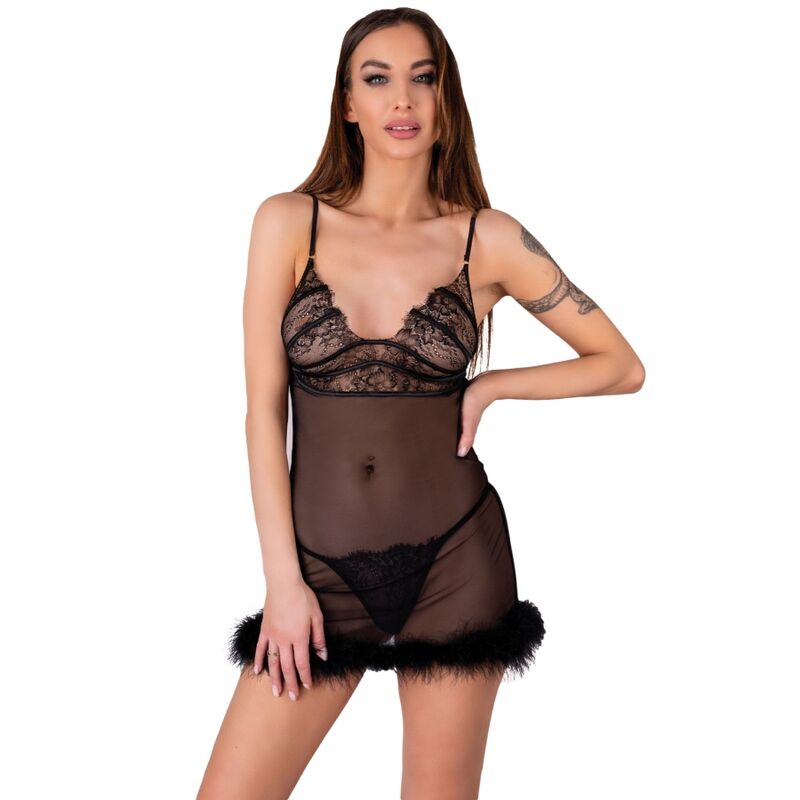 Zerunam Set Babydoll + Tanga Negro S/M