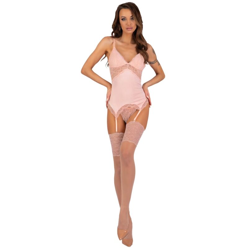 Persinne Peach Set Corset + Panty + Medias S/M
