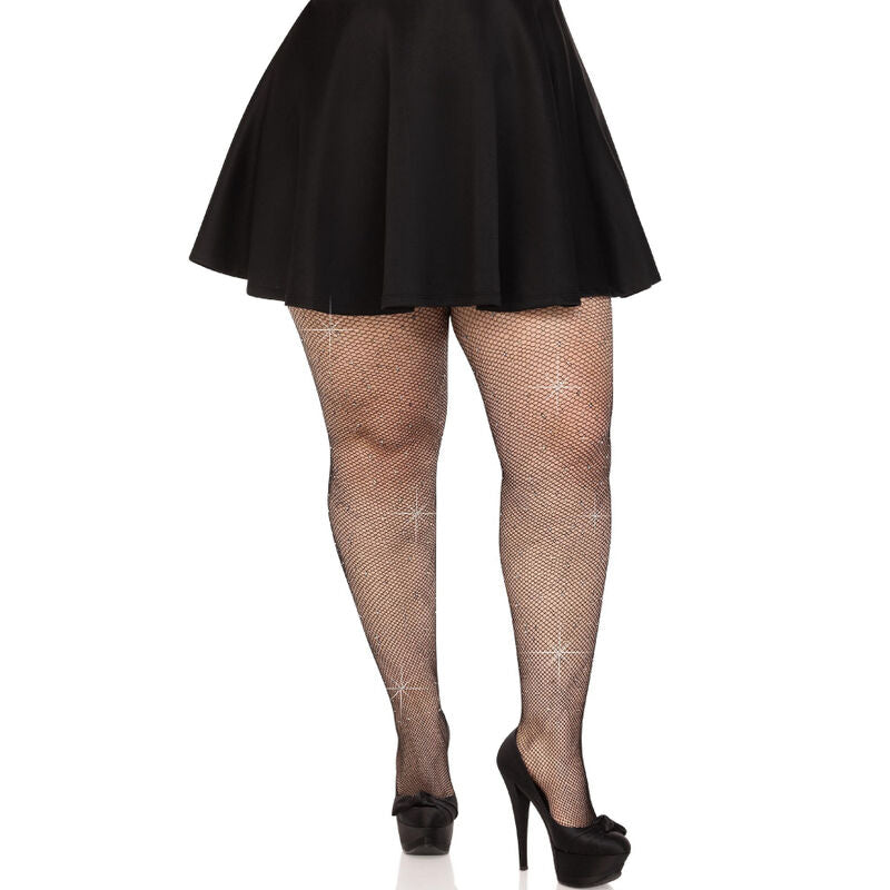 Medias Rejilla Cristalizada Negro Plus Size