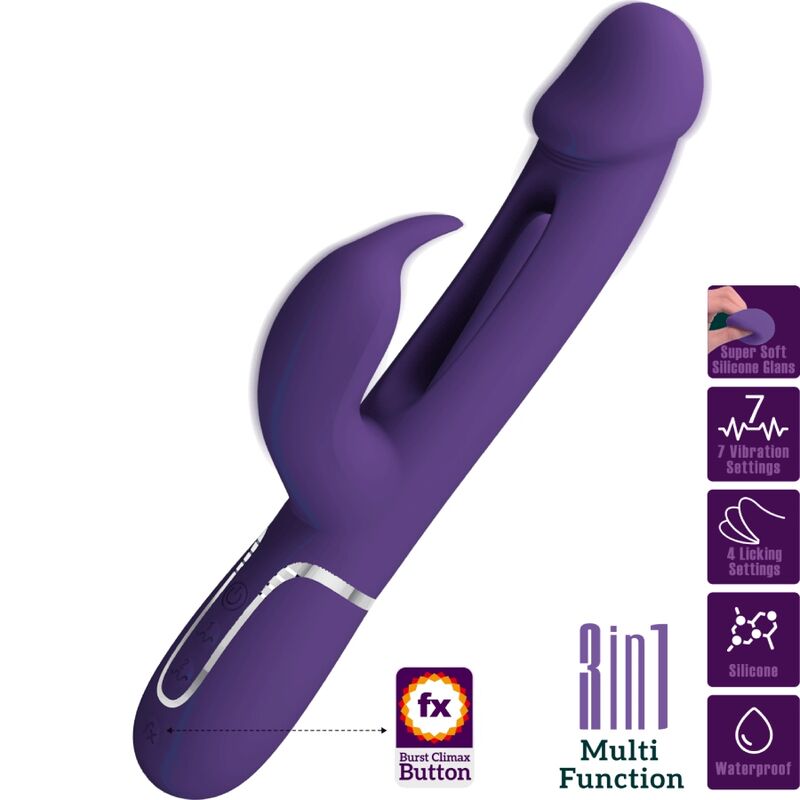 Kampas Vibrador Rabbit 3 En 1 Multifunción Con Lengua Violeta