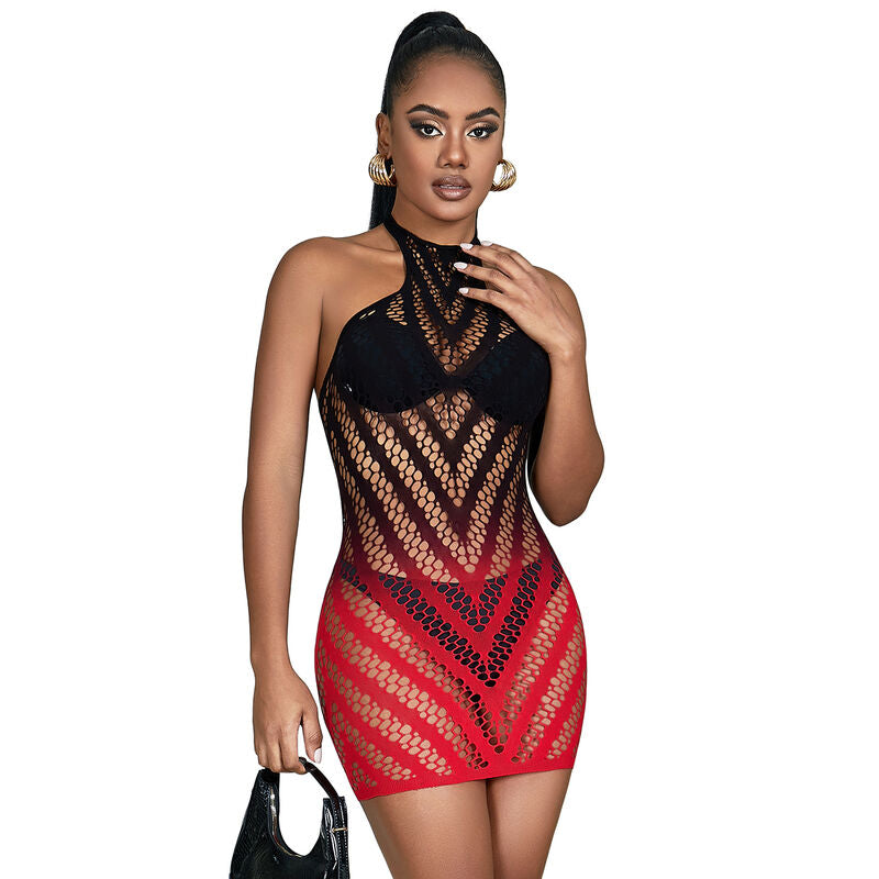 952242 Vestido De Rejilla Elástico Degradado Rojo Y Negro Talla Única