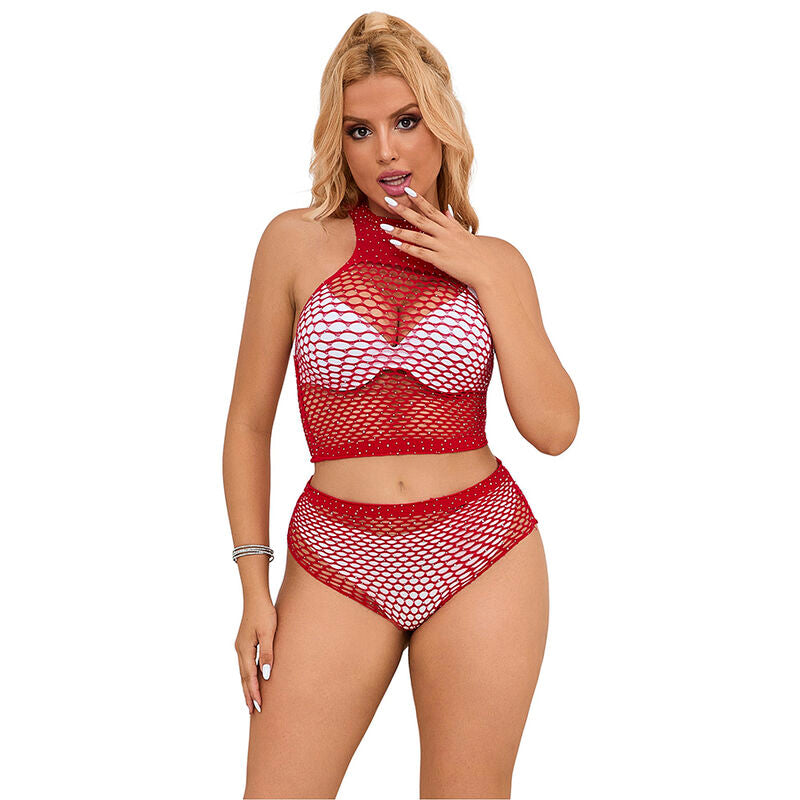 952402 Set De Rejilla Con Brillantes Rojo Talla Única