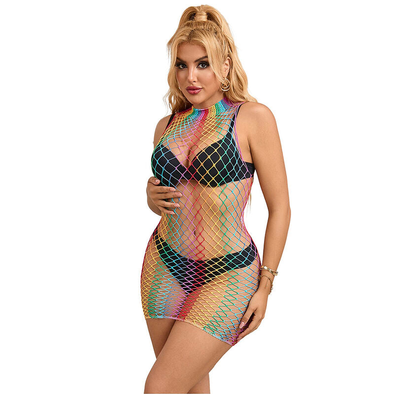 952433 Vestido De Rejilla Sin Mangas Con Cuello Alto Arcoiris Talla Única