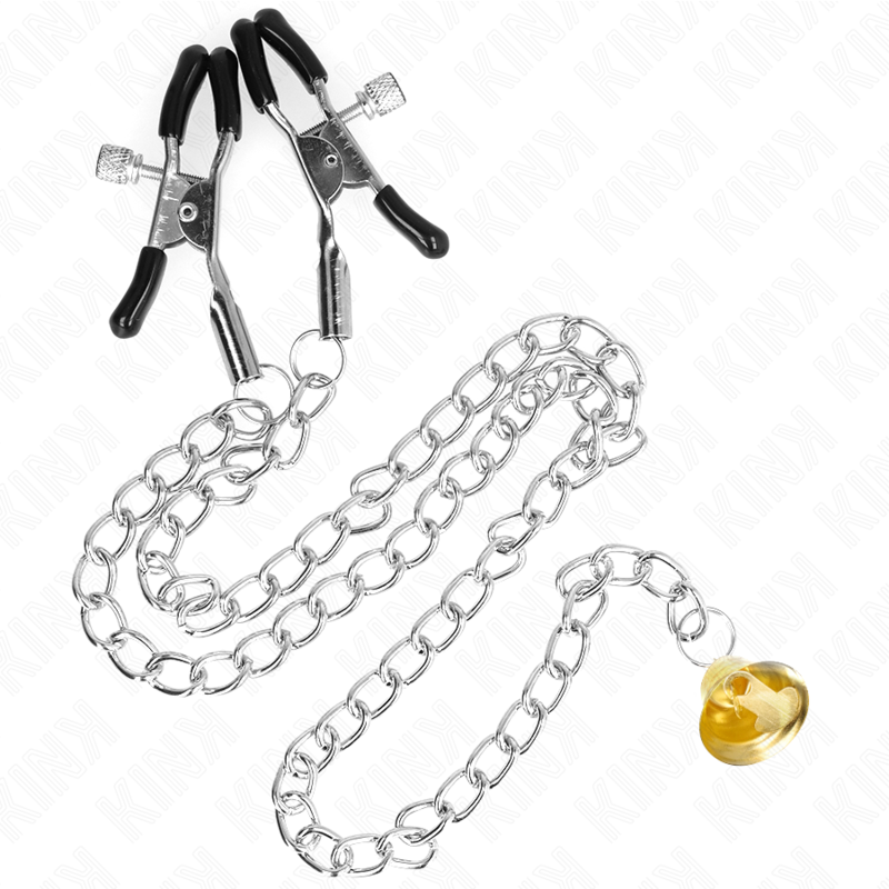 Pinzas Para Pezones Con Campana Cascabel Dorado Y Cadena 30 Cm
