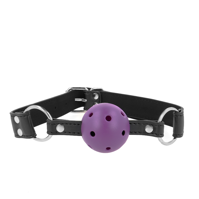 Mordaza De Bola 4 Cm Transpirable Con Doble Remache Morado 62 X 2.5 Cm Ajustable 42-58 Cm