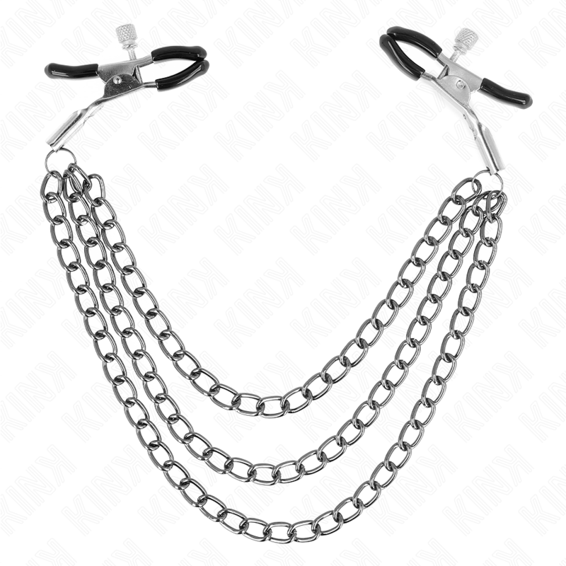 Pinzas Para Pezones Con Triple Cadena Negro 20/23/28 Cm