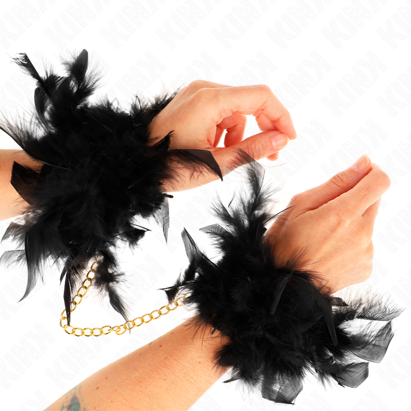 Esposas De Plumas Negro Con Cadena Dorada Modelo 1