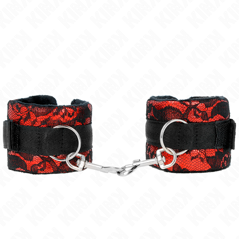 Muñequeras Cortas De Encaje Terciopelo Y Unión De Nylon Rojo/Negro 23 X 6.5 Cm