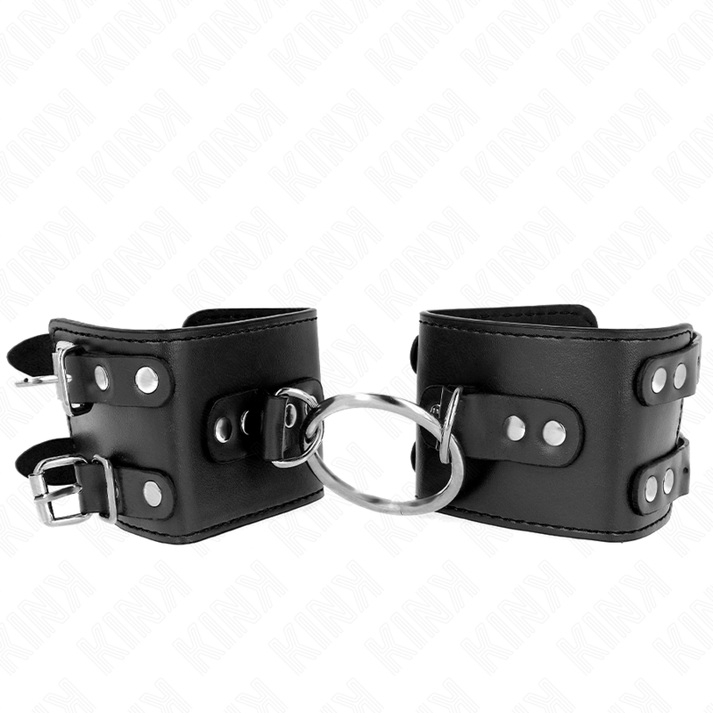 Muñequeras Fijas Con Anilla Y Tachuelas Negro Ajustable 17-22 Cm X 6.5 Cm