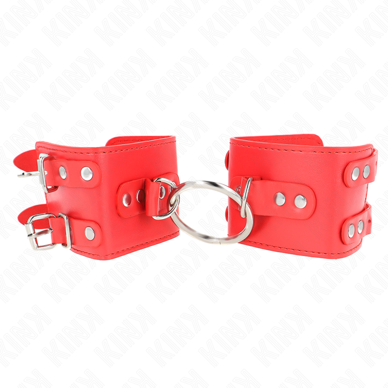 Muñequeras Fijas Con Anilla Y Tachuelas Rojo Ajustable 17-22 Cm X 6.5 Cm