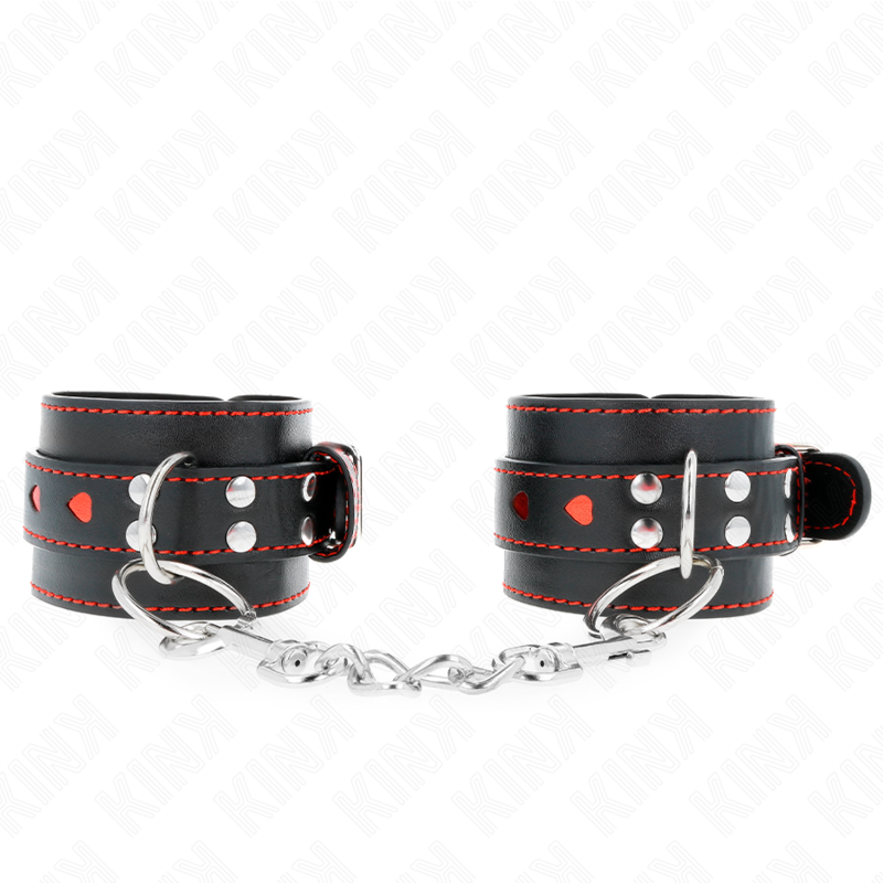 Muñequeras Negro Con Incrustación De Corazón Rojo Ajustable 21-28 Cm X 5.5 Cm