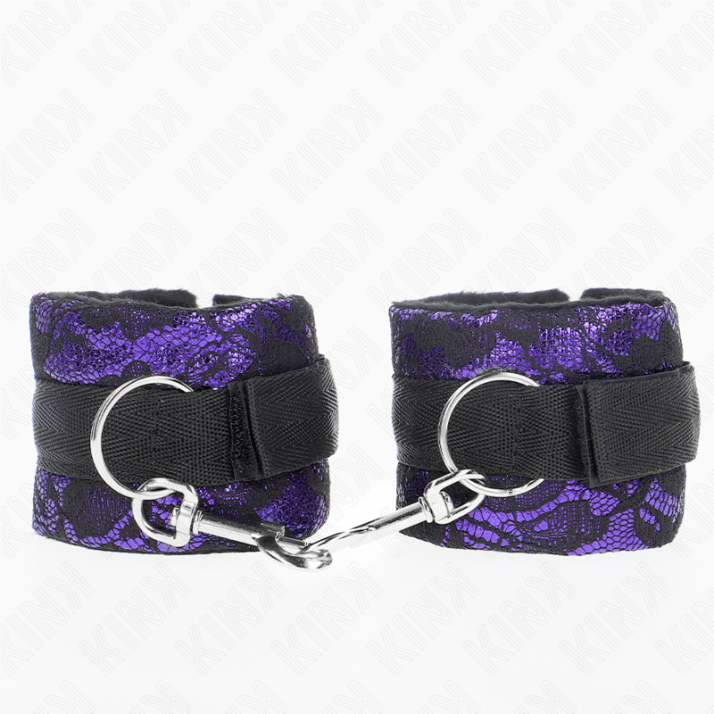 Muñequeras Cortas De Encaje Terciopelo Y Unión De Nylon Violeta/Negro 23 X 6.5 Cm