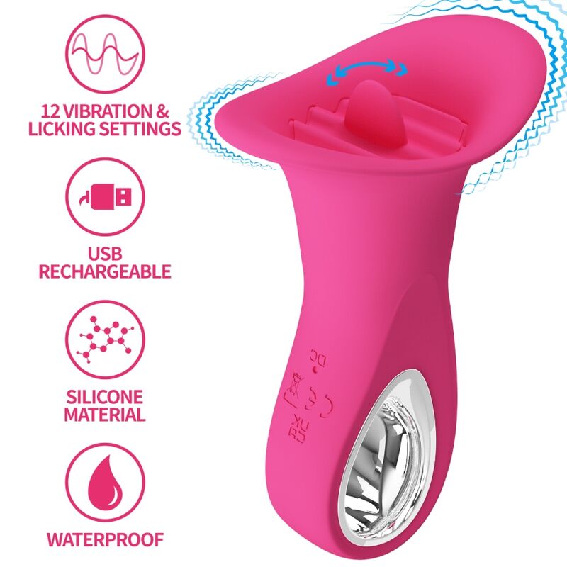 Clyde Vibrador Oral Lengua Vibradora 12 Vibraciones Rosa