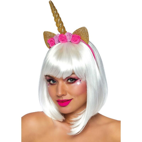 Diadema De Unicornio Con Flores Dorado