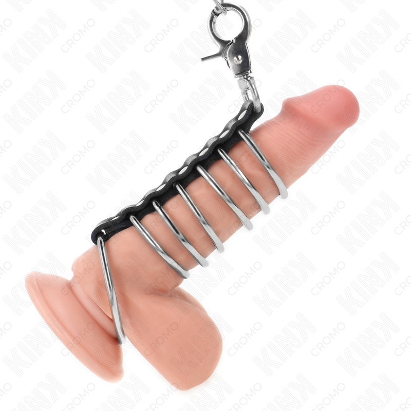 7 Anillos Pene Metal 3.8 Cm A 5 Cm Conectados Con Polipiel Y Cadena Metal 100 Cm