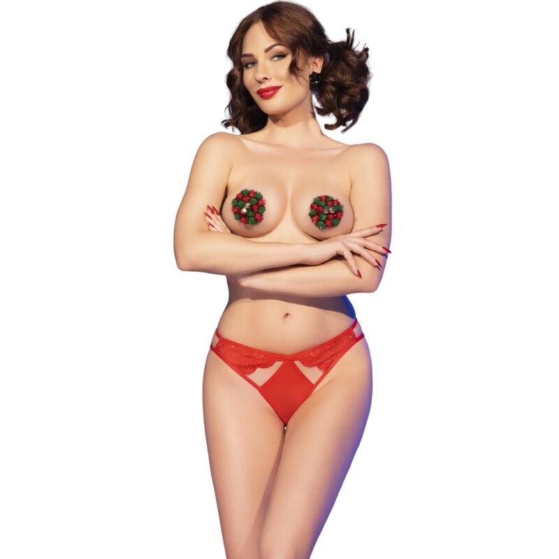 Cr 4839 Set Navideño Pezoneras + Panties Rojo S/M