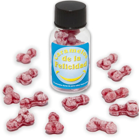 Bote 12 Caramelos De La Felicidad Forma Pene Fresa/Cereza