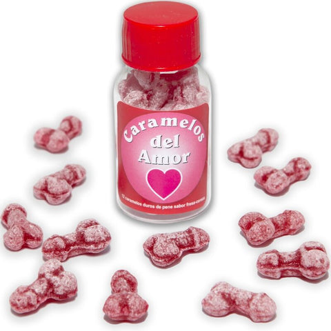 12 Caramelos Del Amor Forma Pene Fresa/Cereza