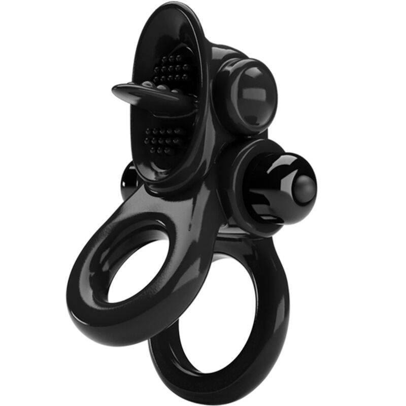 Passionate Ring Doble Anillo Vibrador + Estimulador Clítoris Negro