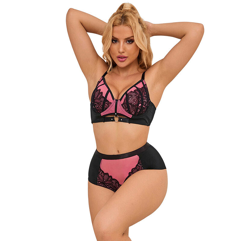955588 Conjunto Sujetador Con Cremallera De Malla De Charol Rosa L/Xl