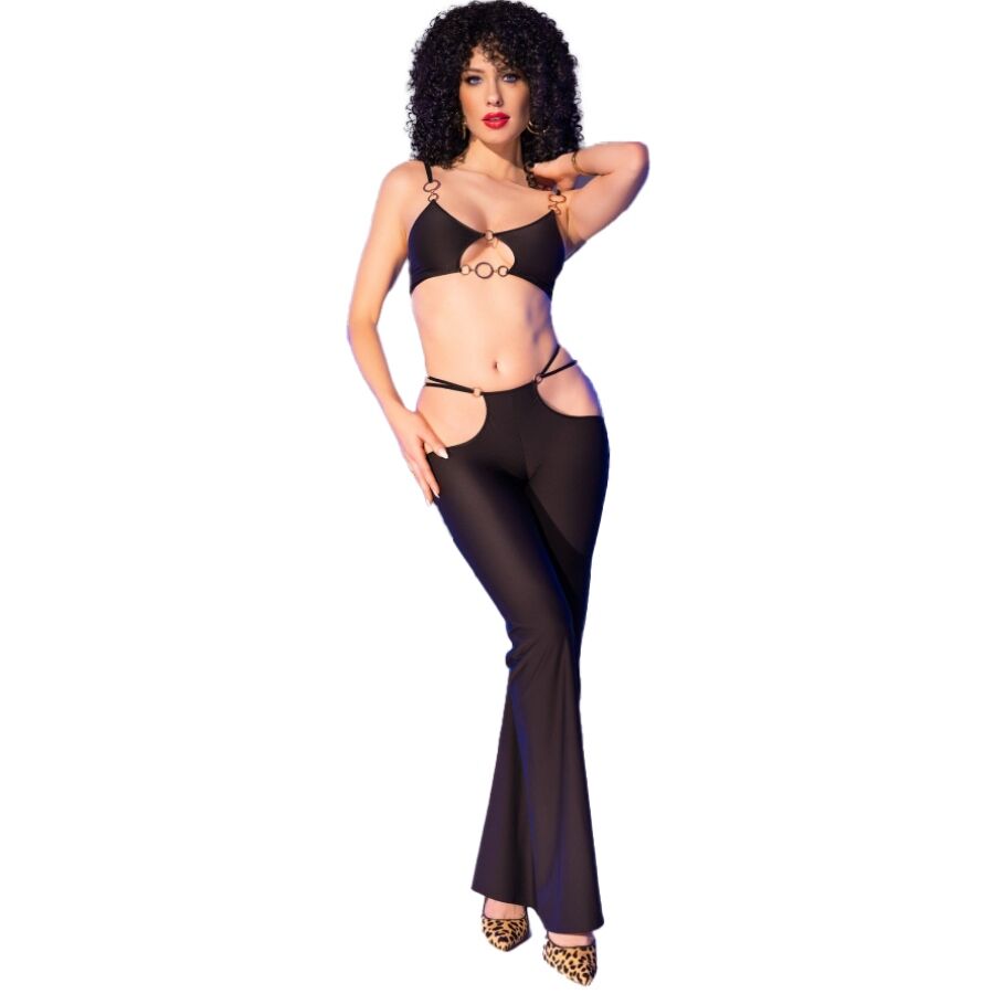 Cr 4851 Set Top Negro Y Leggins Con Complementos Dorados S
