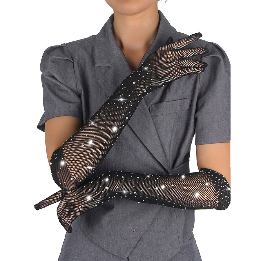 957469 Guantes Transparentes Con Brillo Negro S/M