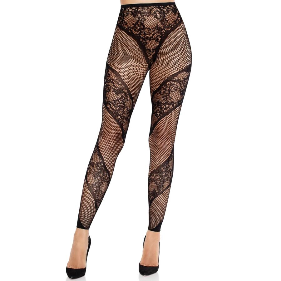 Mallas Sin Pie De Encaje Y Transparencia Negro