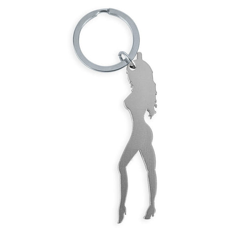 Llavero Con Silueta De Mujer Color Plata Con Abridor De Cerveza