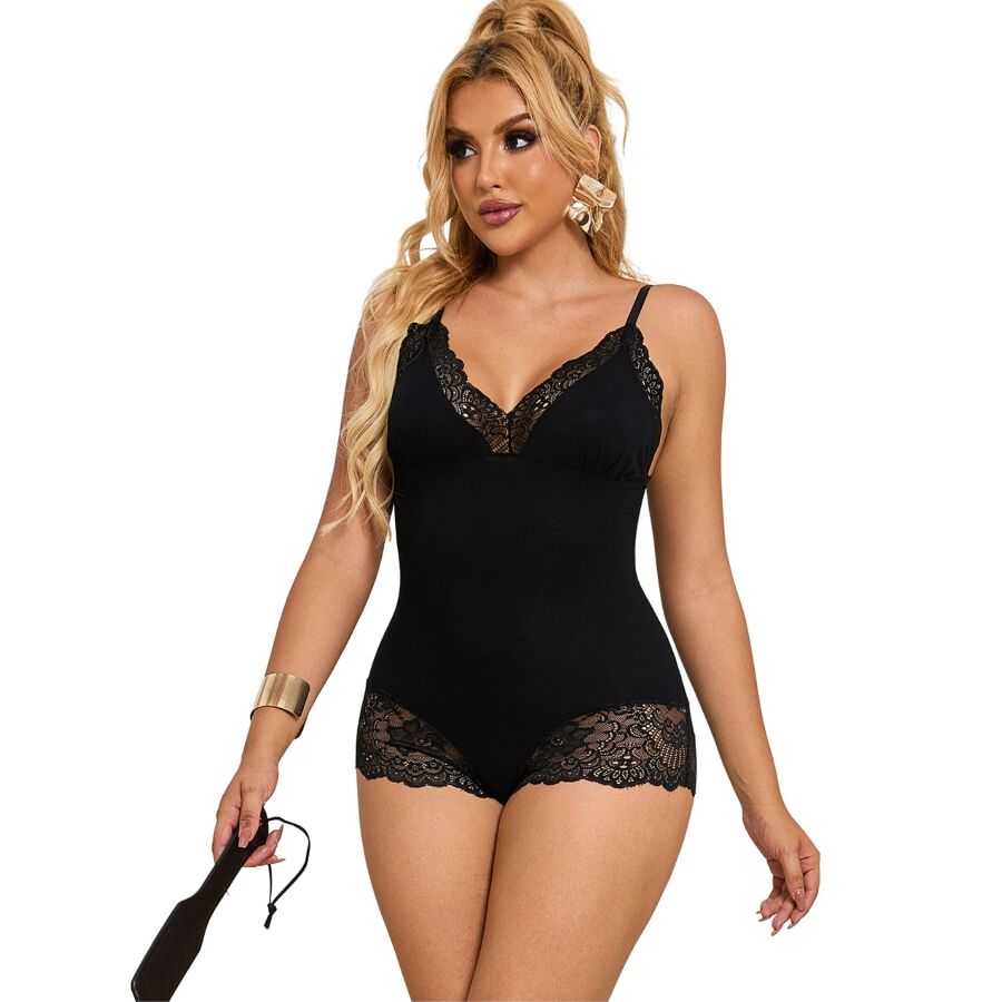 Teddy Detalle Encaje Floral Negro L/Xl