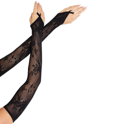 Guantes Extralargos Calientabrazos De Encaje Floral Negro