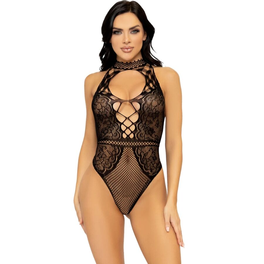 Body Con Escote Halter Y Abertura Espalda De Encaje Talla Única