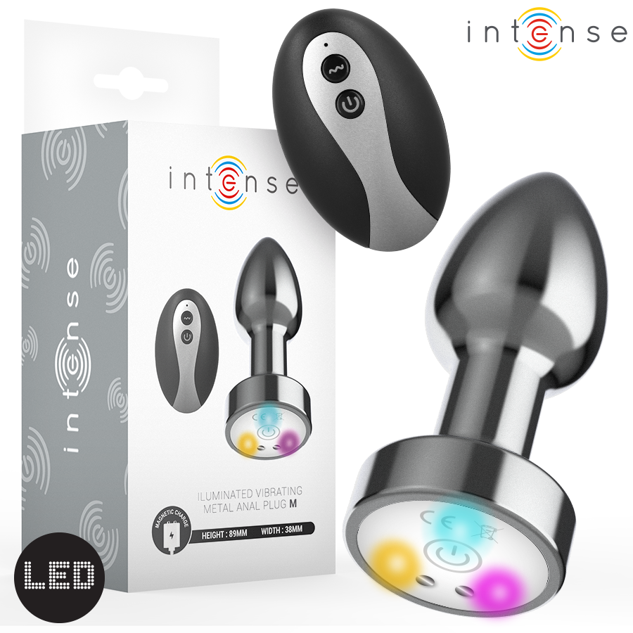 Plug Anal Talla M De Metal Vibrador Con Luces Led Multicolor Y Control Remoto