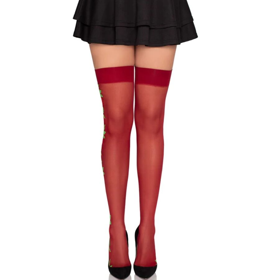 1957 Medias De Liguero Con Flores Rojas - Talla Única