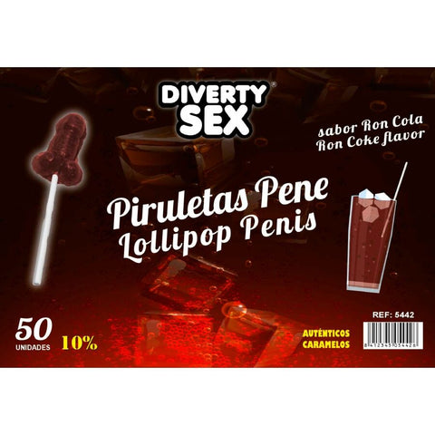 50 Piruletas Pene Ron Cola 10% Alcohol