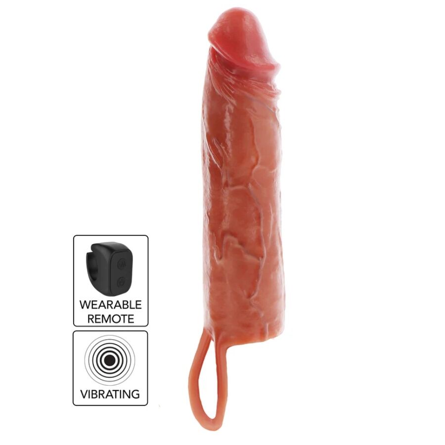 Funda Hydrated Skin De Silicona Con Vibración Para Pene Caramelo 20 Cm
