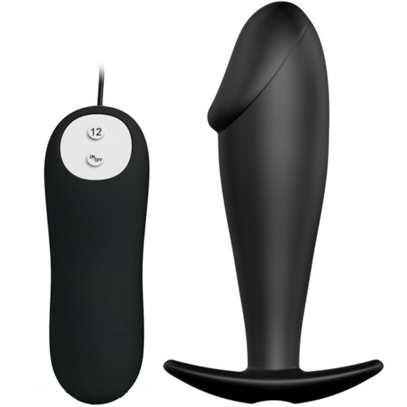 Plug Anal Silicona Forma Pene Y 12 Modos Vibración Negro
