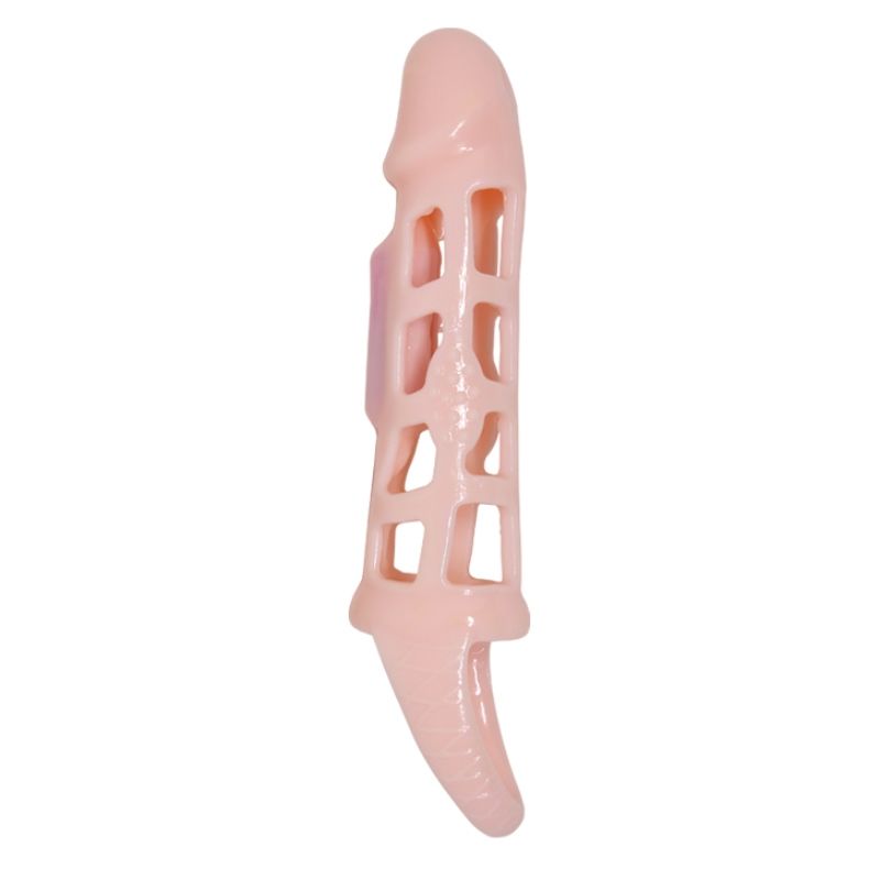 Funda Extensora Pene Con Vibración Y Strap Natural 13.5 Cm